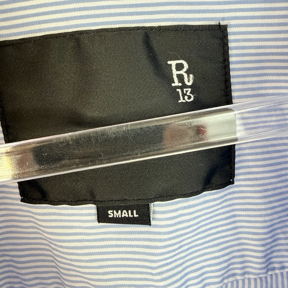 R13 Gathered Hem Shirt Light Blue Pinstripe Cropped Button Front Top $450 Retail - Picture 5 of 13